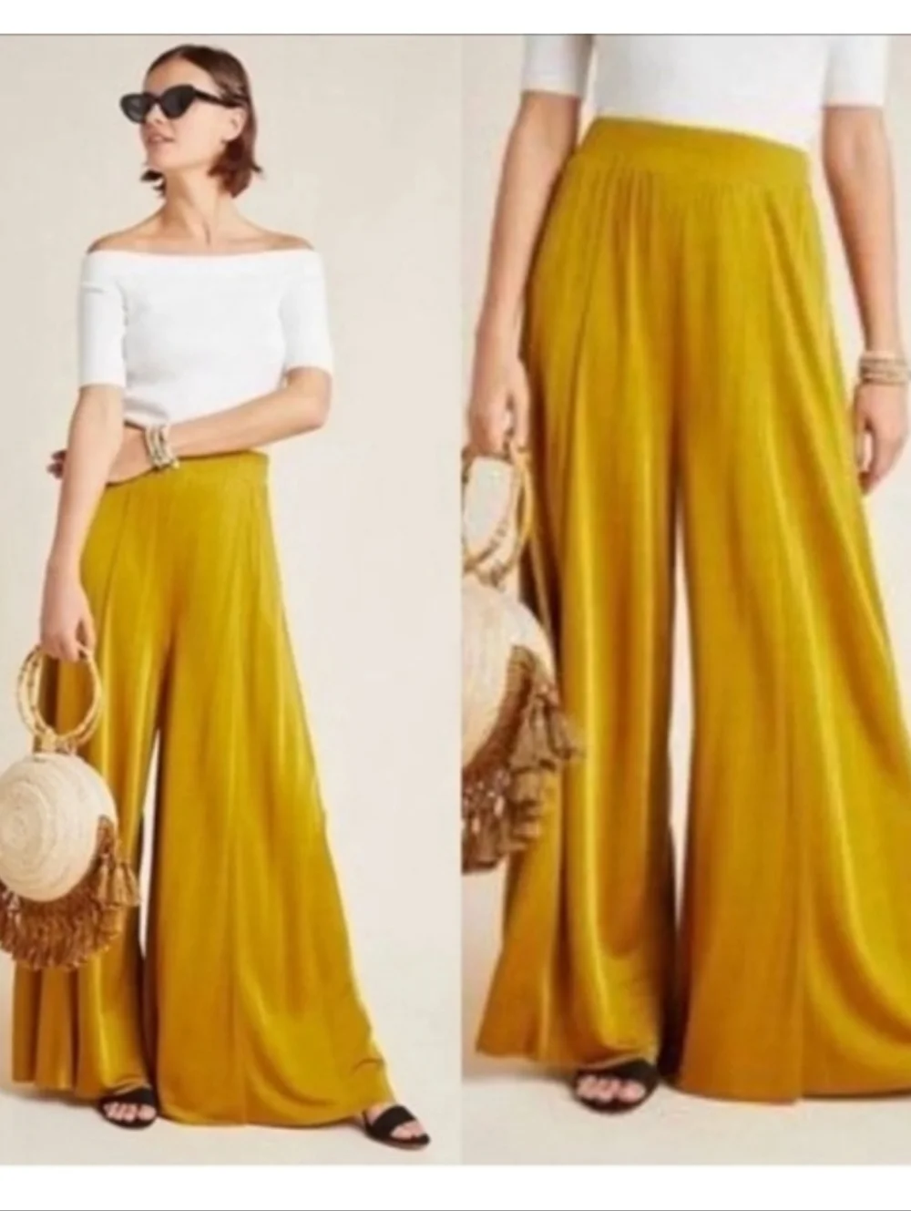 Anthropologie Maeve Shiloh Knit Wide Leg Pants Chartreuse XS NWT Flowy - Picture 2 of 16